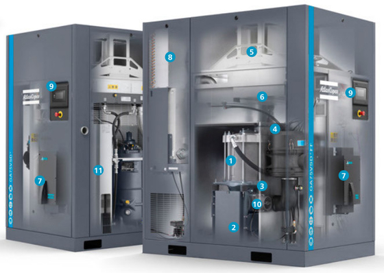 GA 75L VSD + Atlas vida hava kompresörü 75kw Yağ enjekte edildi